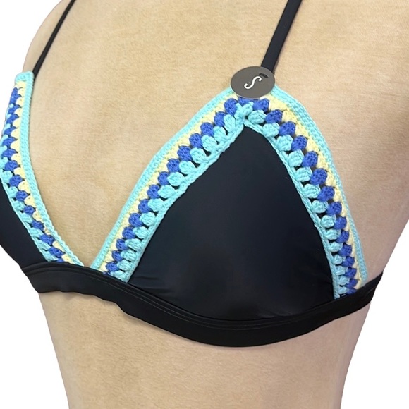 Last chance…Bikini Top Black Crochet Swimsuit Swim S Small New - Picture 2 of 5